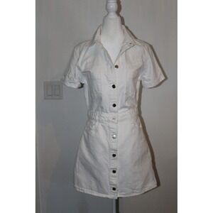 Zara White Denim Button-Front Mini Dress
